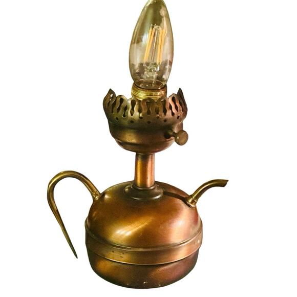 Midcentury Copper Teak Kettle Lamp - Picture 1 of 3